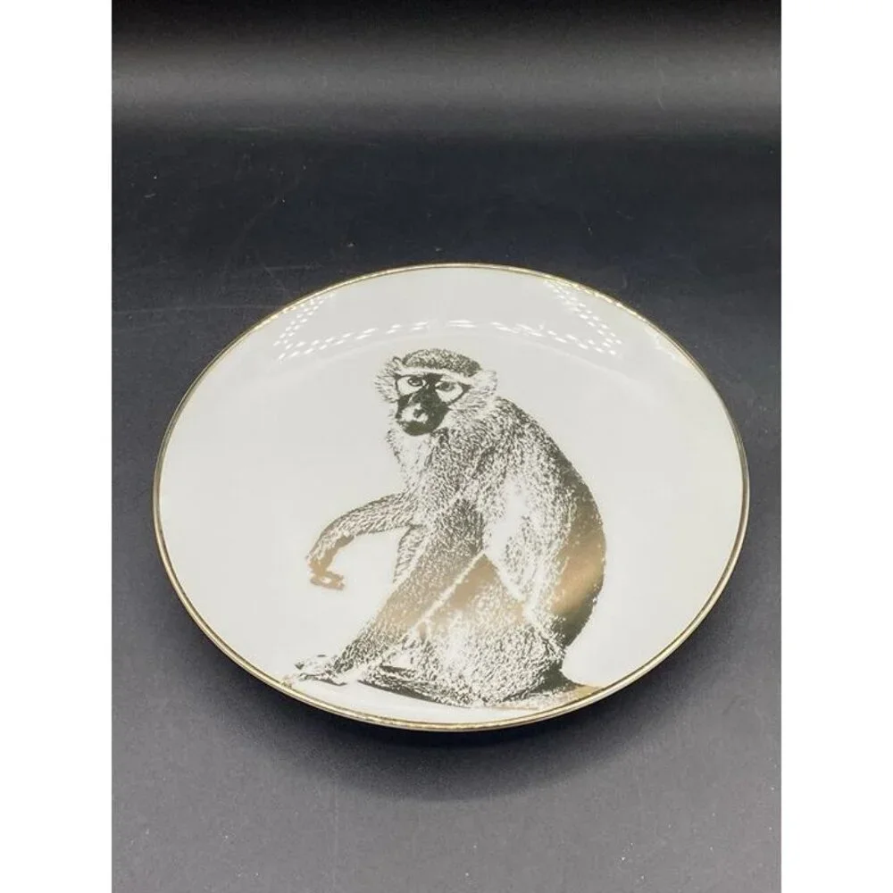Z Gallerie Safari 7.5” Plate Porcelain Golden Monkey Vintage